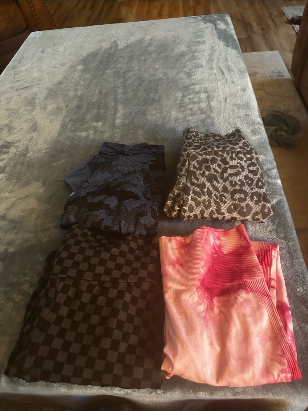 Assorted Women’s Leggings - Pink Tie-Dye, Black Check, Blue Pattern, Leopard
